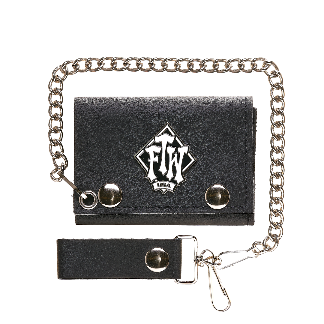 CLASSIC 4" LEATHER TRIFOLD BIKER WALLET WITH CHAIN