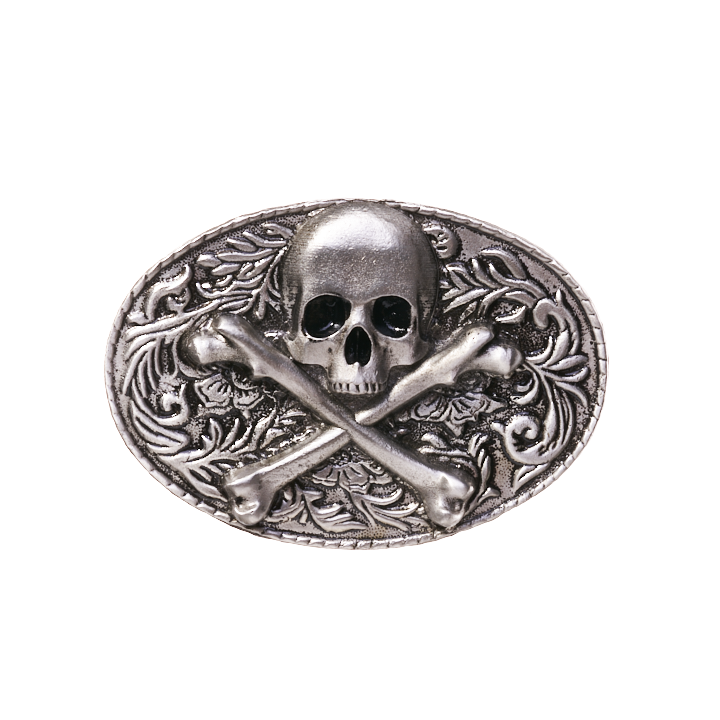 OVAL SKULL AND CROSSBONES BELT BUCKLE