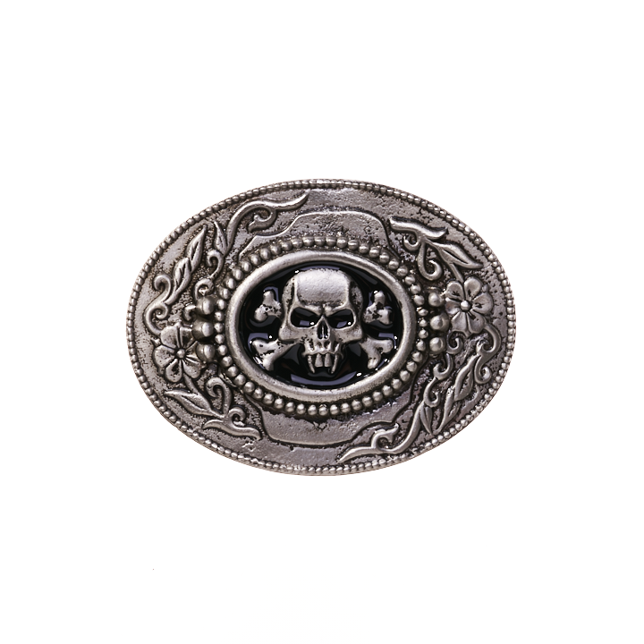 OVAL VAMPIRE SKULL AND CROSSBONES BELT BUCKLE